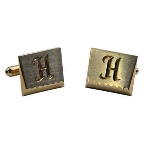 Vintage Cufflinks Monogram Script Letter H Hickok 50s 60s Toggle Back Closure